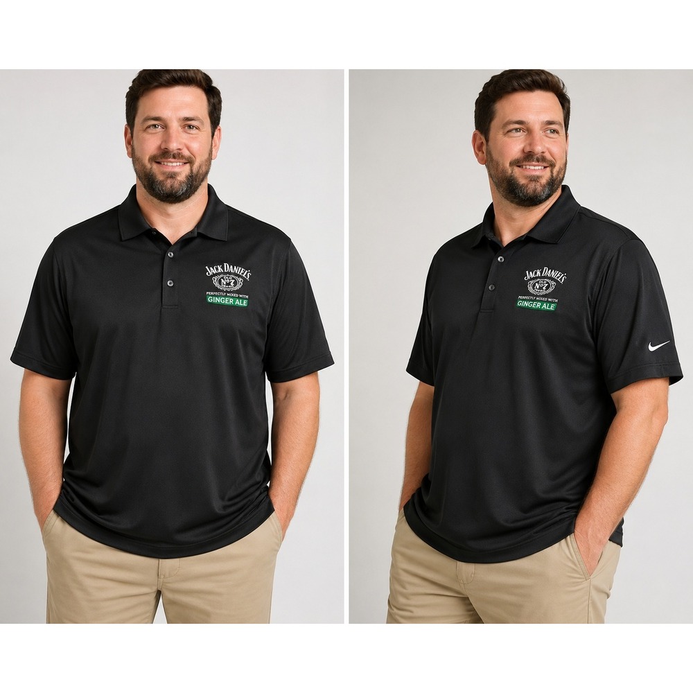 Nike Jack Daniels Ginger Ale Polo Shirt Mens XL Black Dri-FIT Short Sleeve Logo